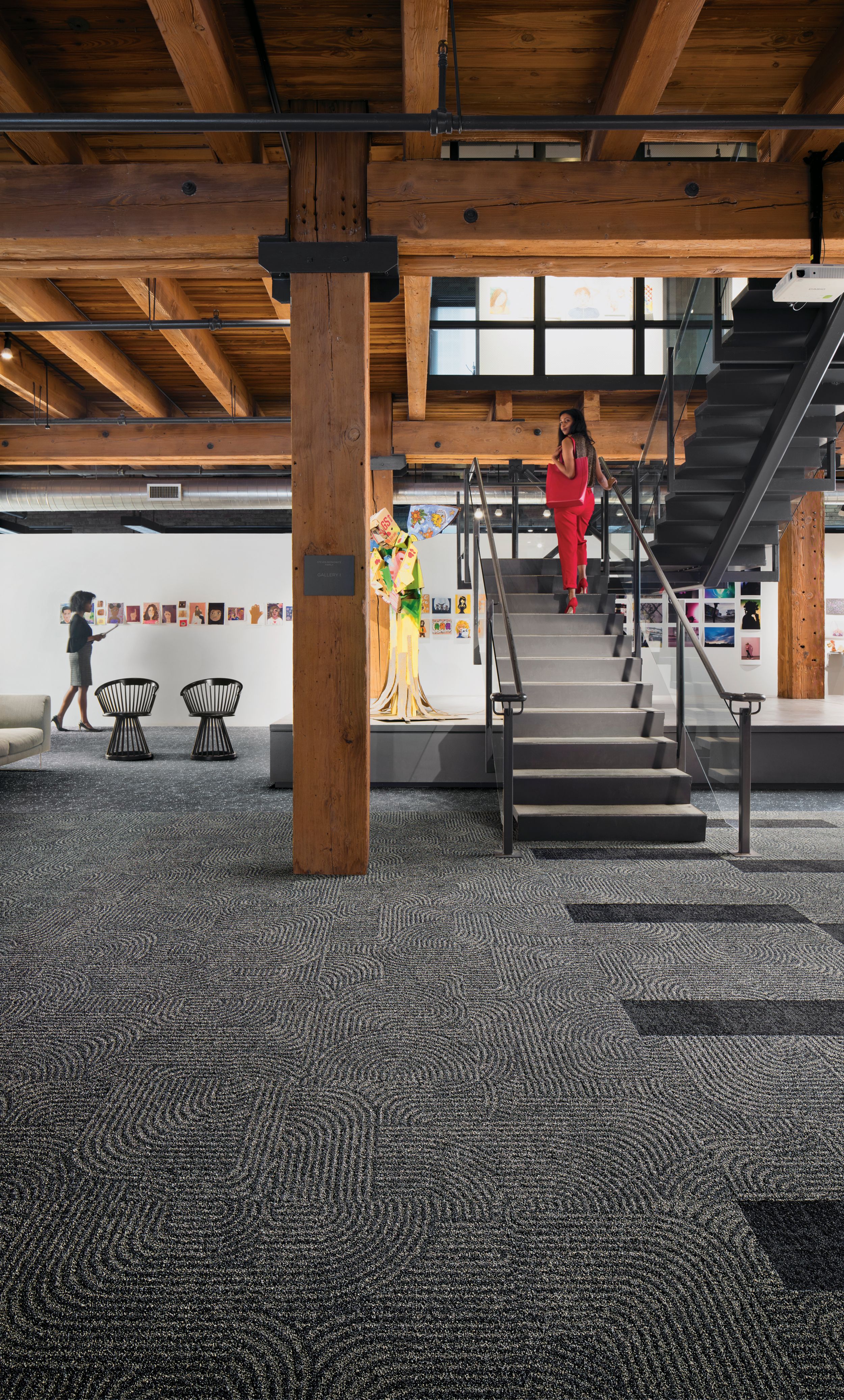 Interface Step this Way, Step in Time, and Walk the Aisle carpet tile in office common area with stairs and column image number 2